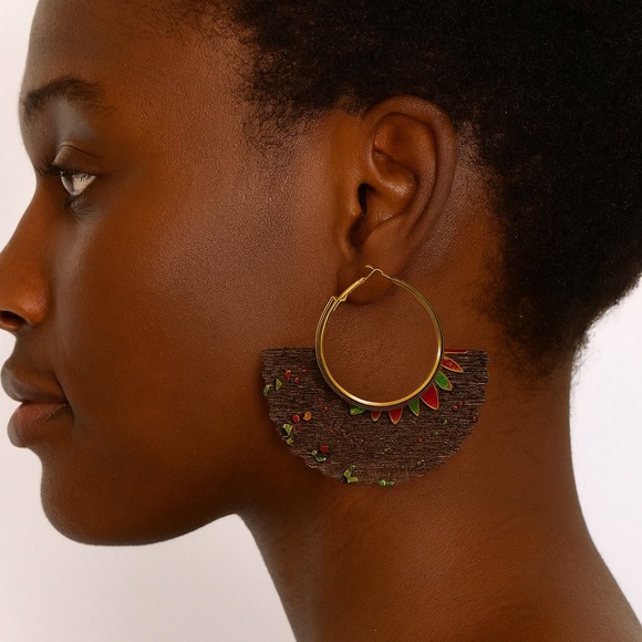 Elegant Gold and Brown Hoop Earrings - Picture 1 of 3